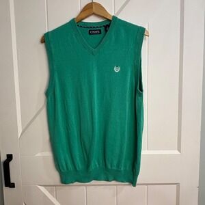 CHAPS Mens‎ Green V Neck Sleeveless Sweater Vest Cotton Blend Size M Preppy